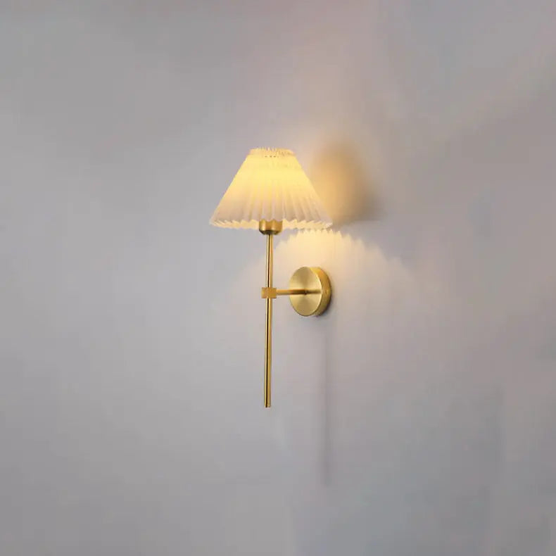 Vintage Pleated Fabric Shade Straight Arm 1-Light Wall Sconce Lamp Cuvalon