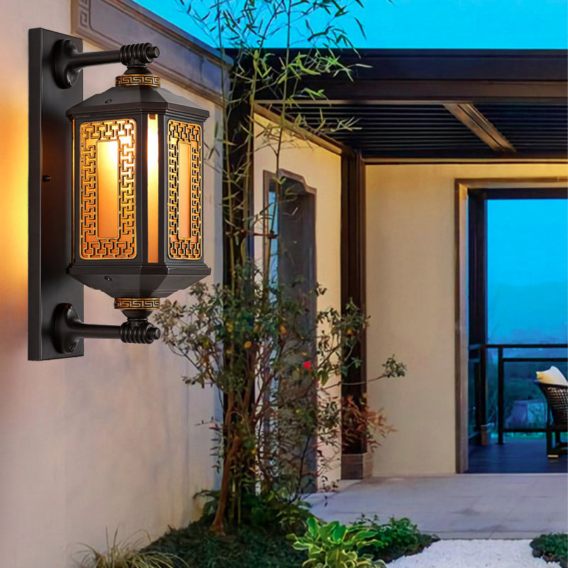 Traditional Chinese Waterproof Aluminum Glass Cylinder 1/2 Light Wall Sconce Lamp For Outdoor Patio Cuvalon