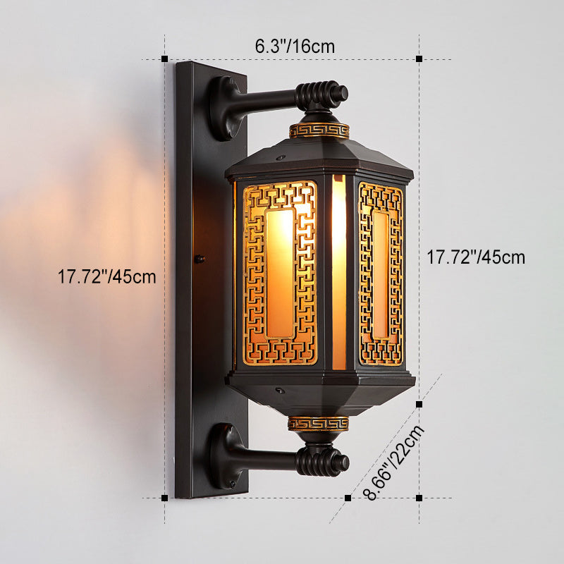 Traditional Chinese Waterproof Aluminum Glass Cylinder 1/2 Light Wall Sconce Lamp For Outdoor Patio Cuvalon