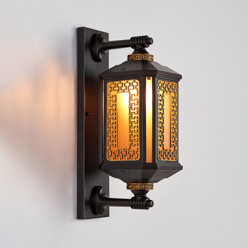 Traditional Chinese Waterproof Aluminum Glass Cylinder 1/2 Light Wall Sconce Lamp For Outdoor Patio Cuvalon