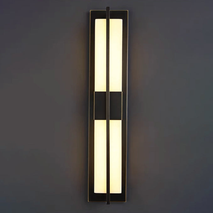 Modern Transitional Rectangular Copper Marble LED Outdoor Wall Sconce Lamp For Outdoor Patio Cuvalon