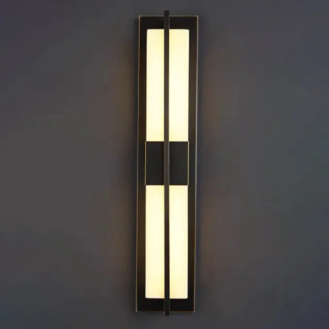 Modern Transitional Rectangular Copper Marble LED Outdoor Wall Sconce Lamp For Outdoor Patio Cuvalon
