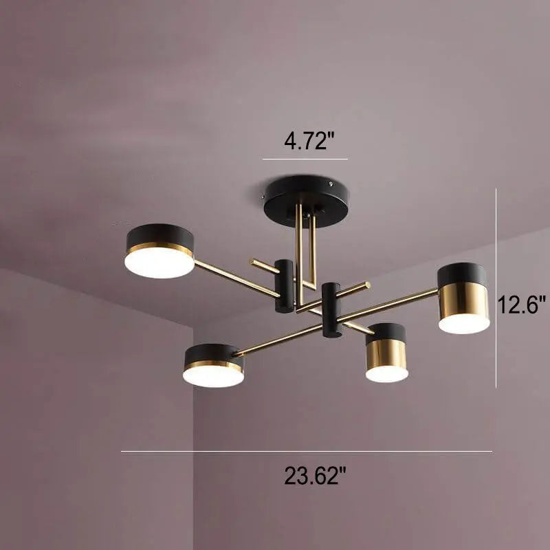 Modern Minimalist Black Gold Balanced 4-8 Light Semi-Flush Mount Light Cuvalon
