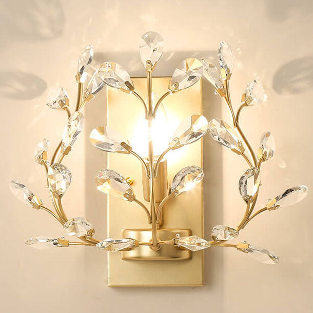 Modern Creative Light Luxury Crystal Leaf 1-Light Wall Sconce Lamp Cuvalon