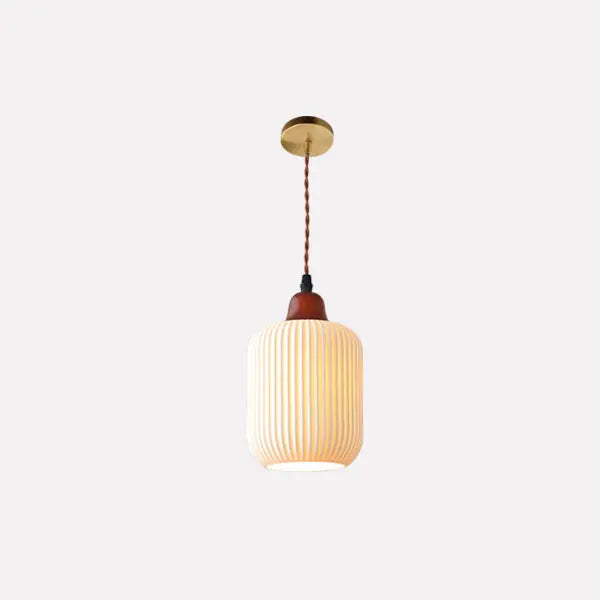Japanese Vintage Pleated Ceramic Round Dome Wood 1-Light Pendant Light Cuvalon