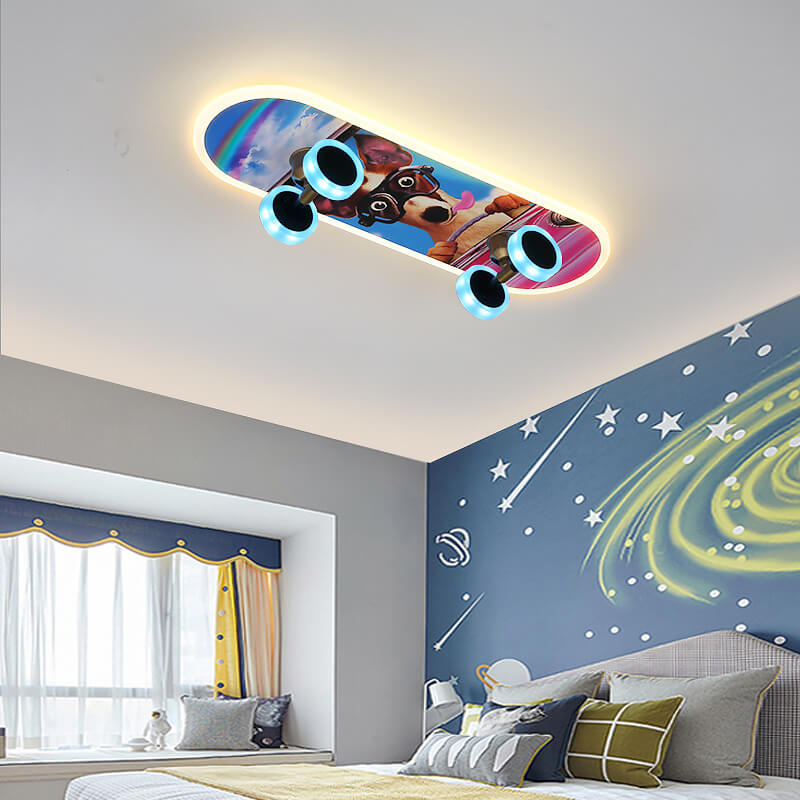 Creative Cartoon Skateboard Acrylic LED Kids Flush Mount Ceiling Light Cuvalon