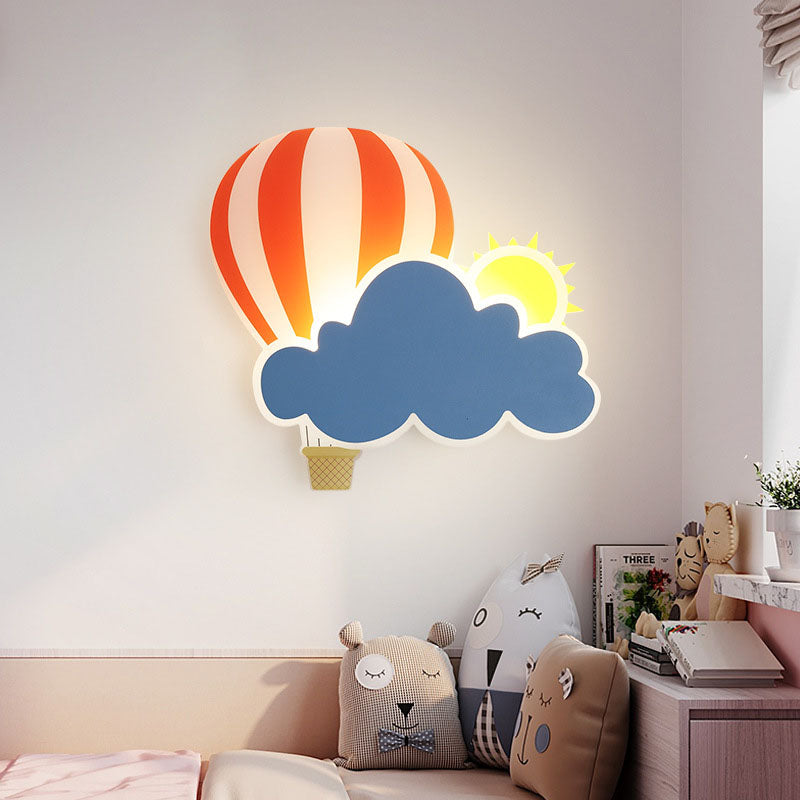 Contemporary Creative Kids Hot Air Balloon Clouds Iron Acrylic LED Wall Sconce Lamp For Bedroom Cuvalon