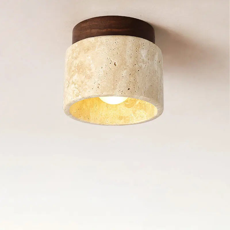 Traditional Vintage Round Travertine 1-Light Flush Mount Ceiling Light For Hallway Cuvalon