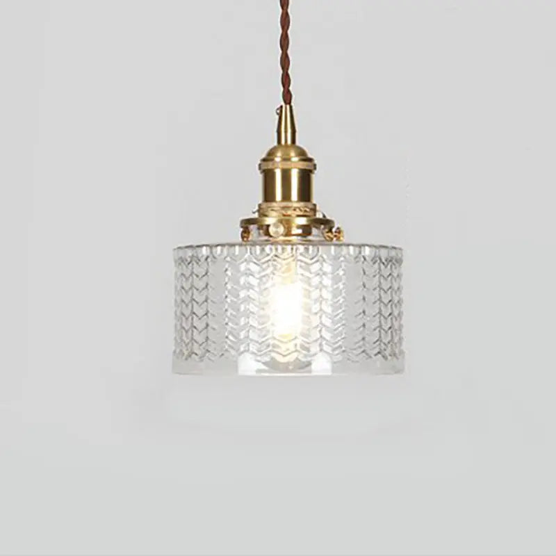 Japanese Vintage Brass Glass Round Jar 1-Light Pendant Light Cuvalon