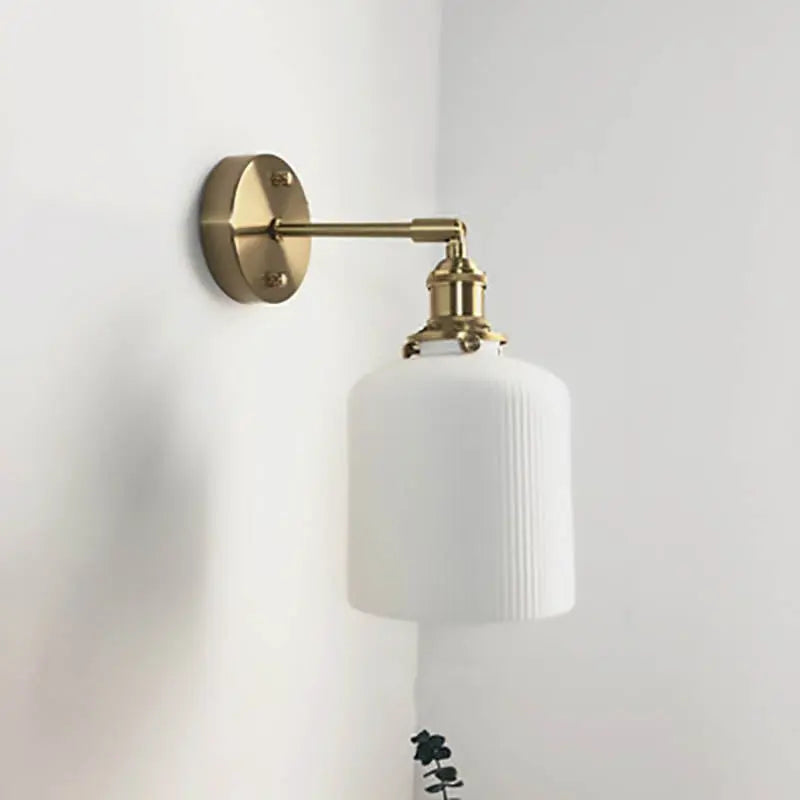 Japanese Retro Minimalist Cylinder Oval Brass Lucite 1-Light Wall Sconce Lamp Cuvalon