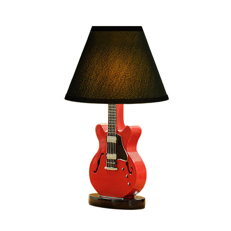 Cartoon Creative Fabric Shade Guitar 1-Light Table Lamp Cuvalon