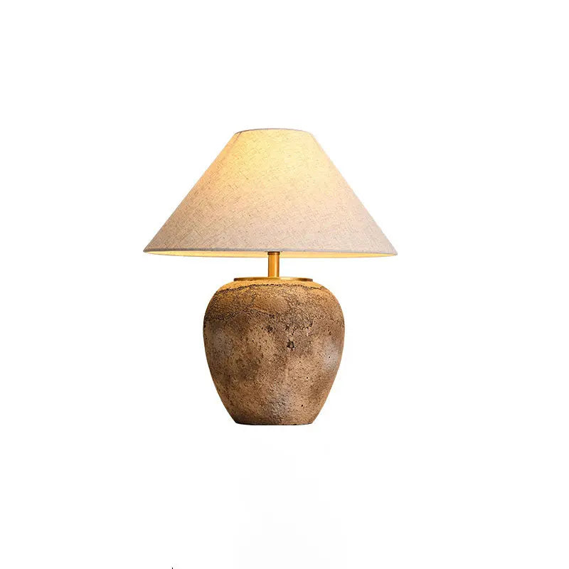 Modern Shabby Chic Cone Fabric Ceramic Jar 1-Light Table Lamp For Bedroom Cuvalon