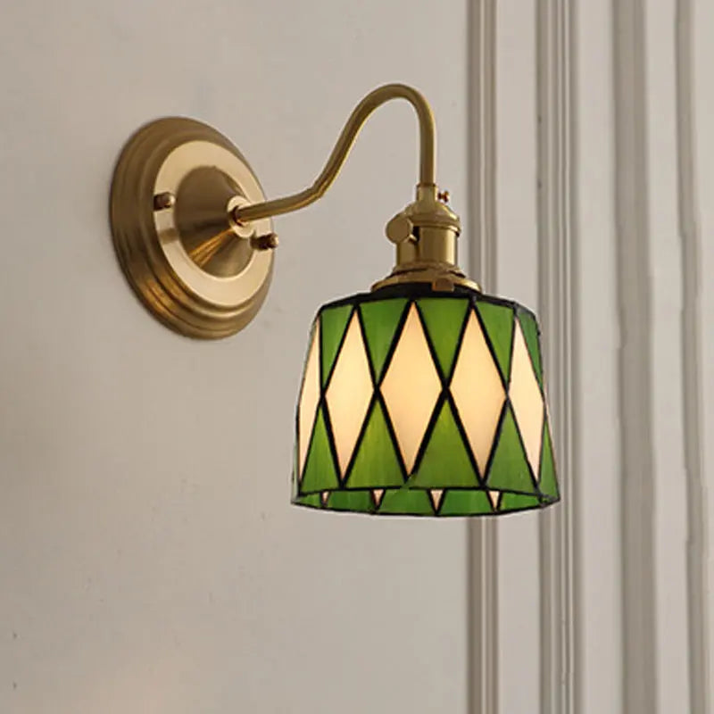 Traditional Tiffany Round Copper Glass 1-Light Wall Sconce Lamp For Living Room Cuvalon