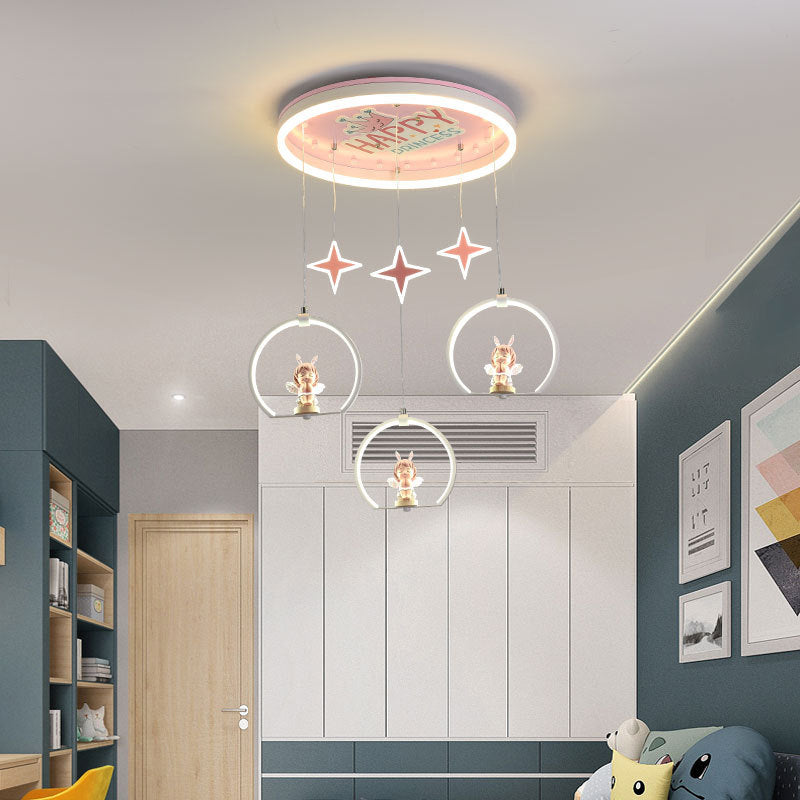 Contemporary Creative Cartoon Princess Elsa Acrylic Round Shade LED Flush Mount Ceiling Light For Bedroom Cuvalon