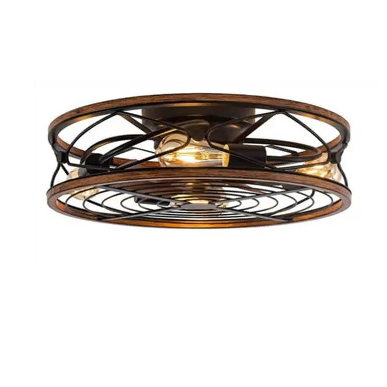 Nordic Industrial Wrought Iron Cylinder 4-Light Flush Mount Ceiling Invisible Fan Light Cuvalon
