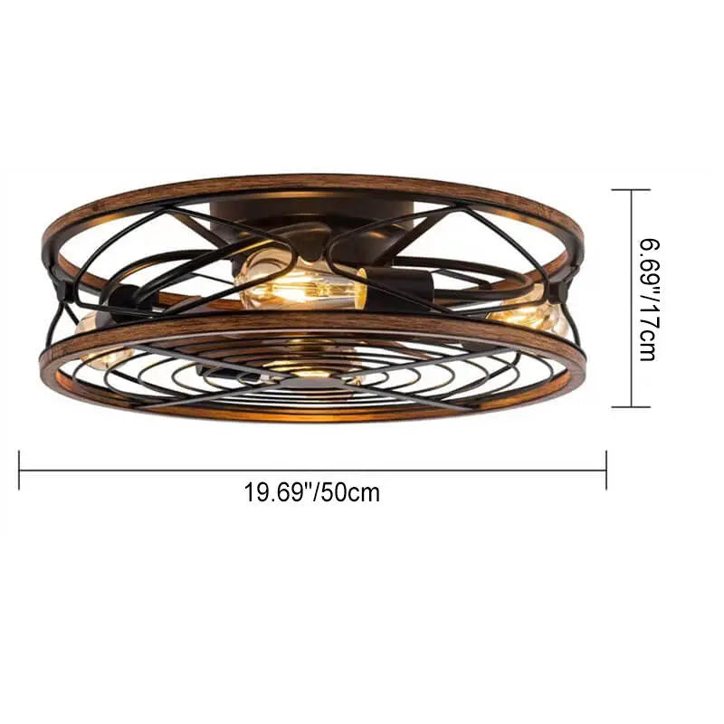 Nordic Industrial Wrought Iron Cylinder 4-Light Flush Mount Ceiling Invisible Fan Light Cuvalon