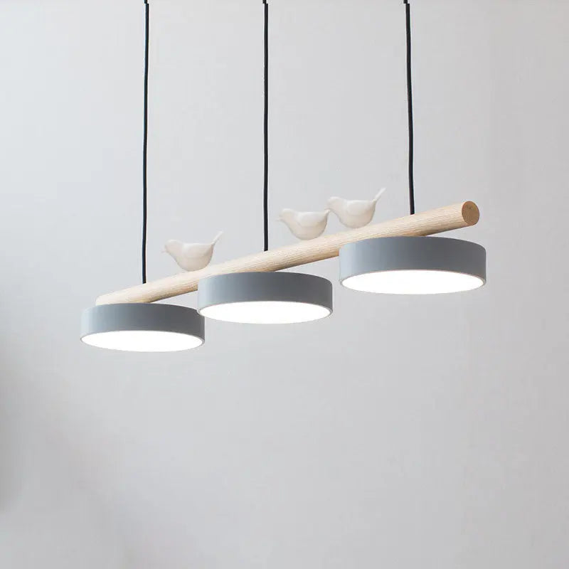 Nordic Creative Round Resin Bird Wood Linear Island Light LED Chandelier Cuvalon