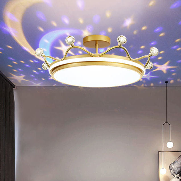 Contemporary Creative Kids Crown Iron Acrylic LED Semi-Flush Mount Ceiling Light For Bedroom Cuvalon