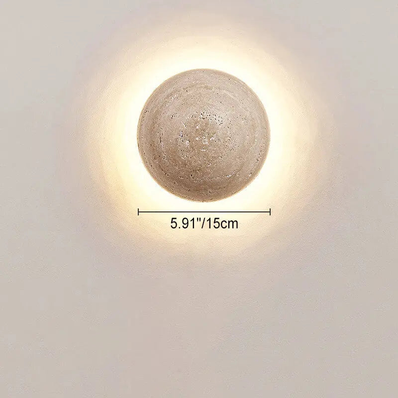 Japanese Minimalist Round Yellow Travertine Wabi-Sabi LED Wall Sconce Lamp Cuvalon
