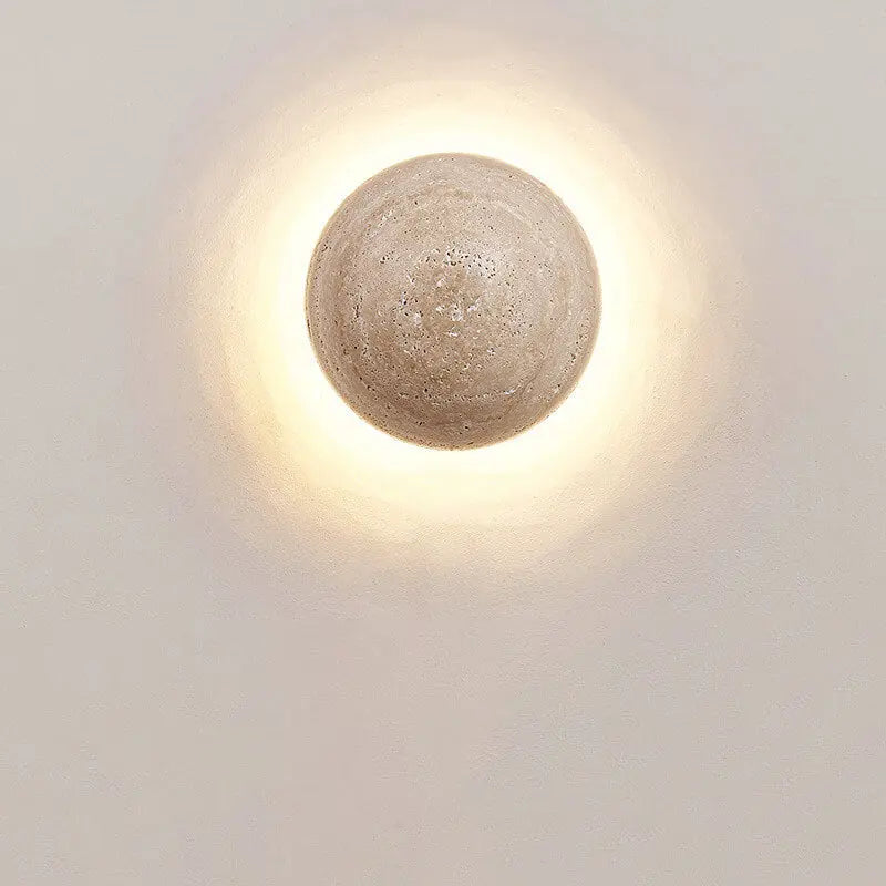 Japanese Minimalist Round Yellow Travertine Wabi-Sabi LED Wall Sconce Lamp Cuvalon