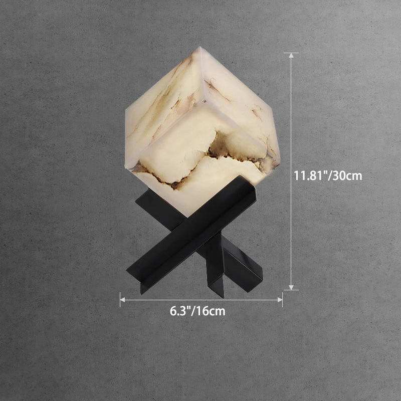 Modern Minimalist Textured Square Stainless Steel Marble 1-Light Table Lamp For Bedroom Cuvalon
