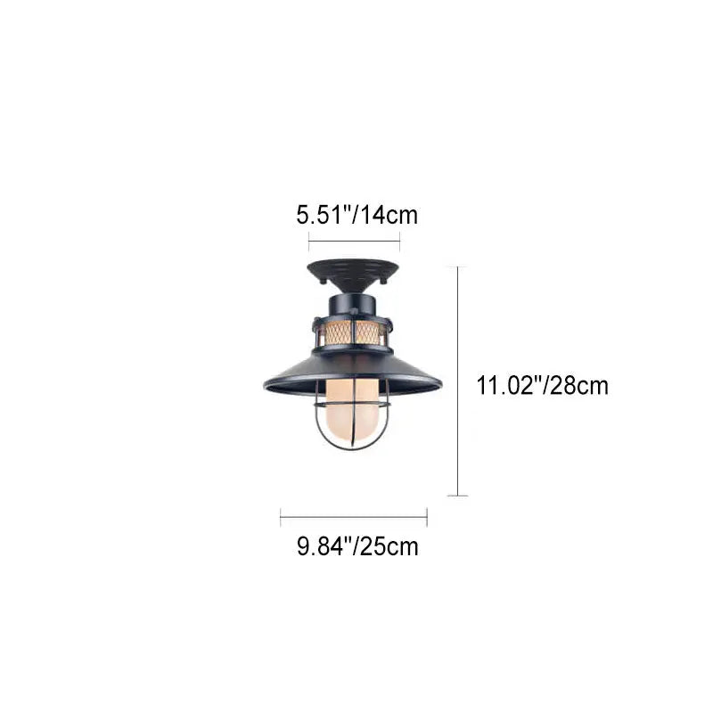 Outdoor Waterproof Iron Frosted Glass 1-Light Semi-Flush Mount Ceiling Light Cuvalon