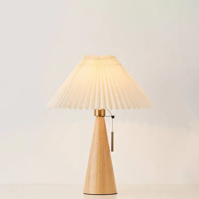 Japanese Minimalist Vintage Pleated Wooden Fabric LED Table Lamp Cuvalon