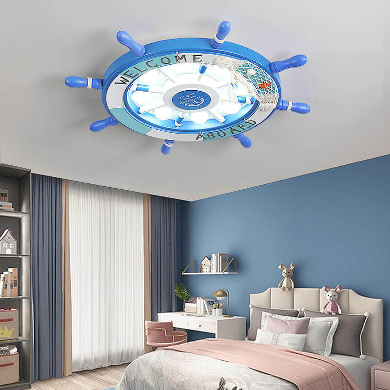 Creative Cartoon Plastic Sailboat Helmsman LED Flush Mount Ceiling Light Cuvalon