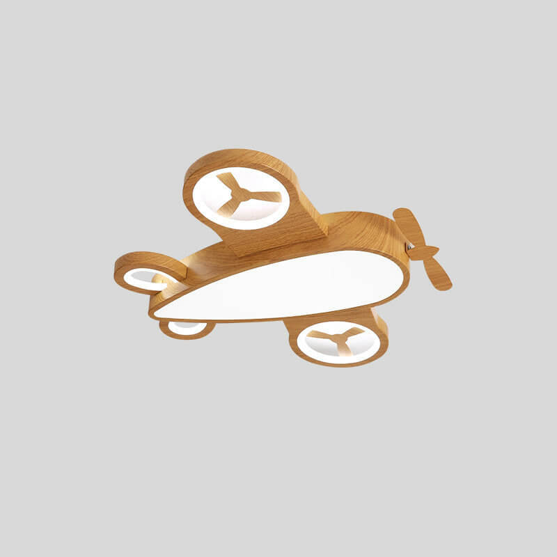 Cartoon Creative Wood Grain Aircraft LED Kids Flush Mount Ceiling Light Cuvalon