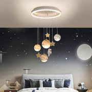 Contemporary Scandinavian Space Planet Acrylic Glass Round Shade LED Kids Flush Mount Ceiling Light For Bedroom Cuvalon