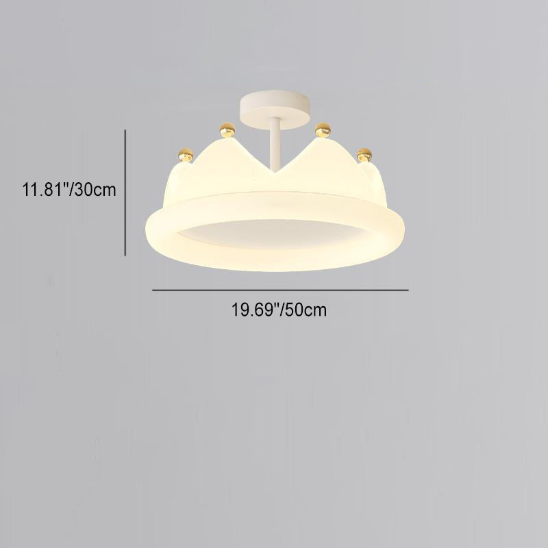 Contemporary Creative Kids Crown Iron PE LED Semi-Flush Mount Ceiling Light For Bedroom Cuvalon