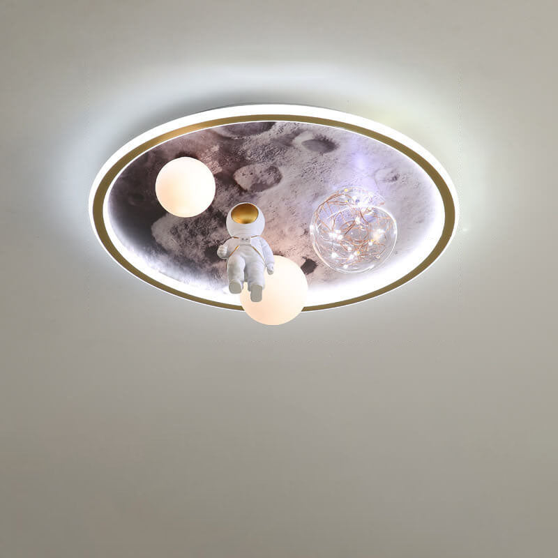 Children Creative Cartoon Astronaut Moon Acrylic LED Kids Flush Mount Ceiling Light Cuvalon