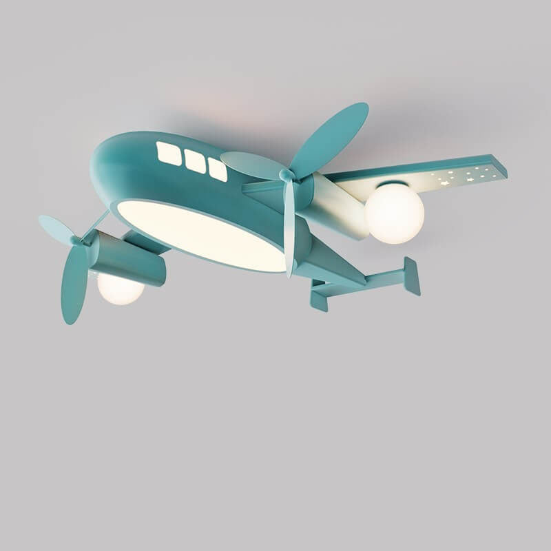 Nordic Creative Kids Cartoon Wrought Iron Airplane LED Flush Mount Ceiling Light Cuvalon