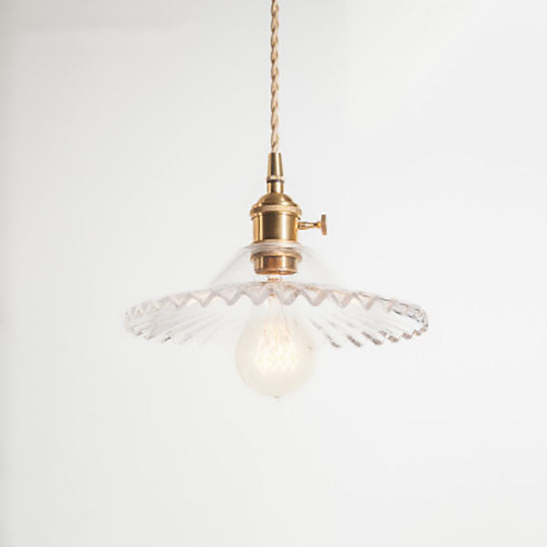 Traditional Vintage Round Ripple Brass Glass 1-Light Pendant Light For Living Room Cuvalon