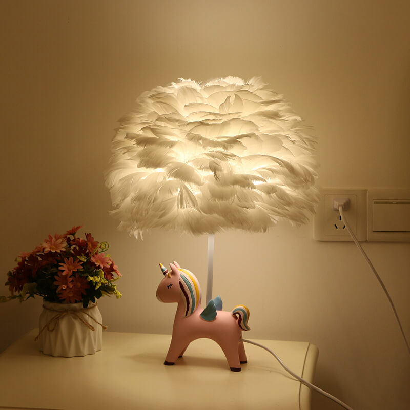 Modern Creative Unicorn Feather Children 1-Light Table Lamp Cuvalon