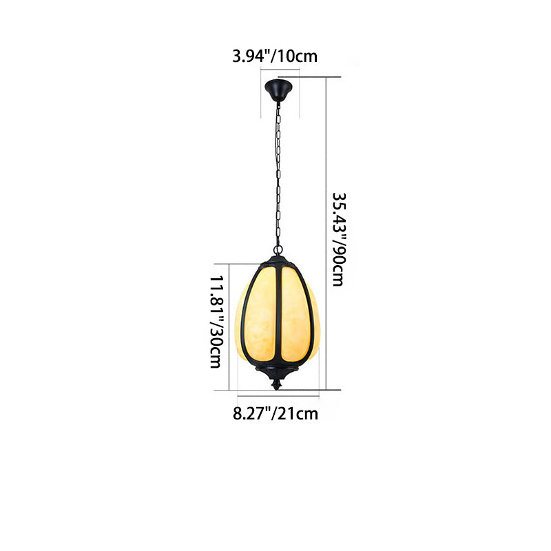 Modern Art Deco Cast Aluminum Oval Pumpkin 1-Light Pendant Light For Outdoor Patio Cuvalon