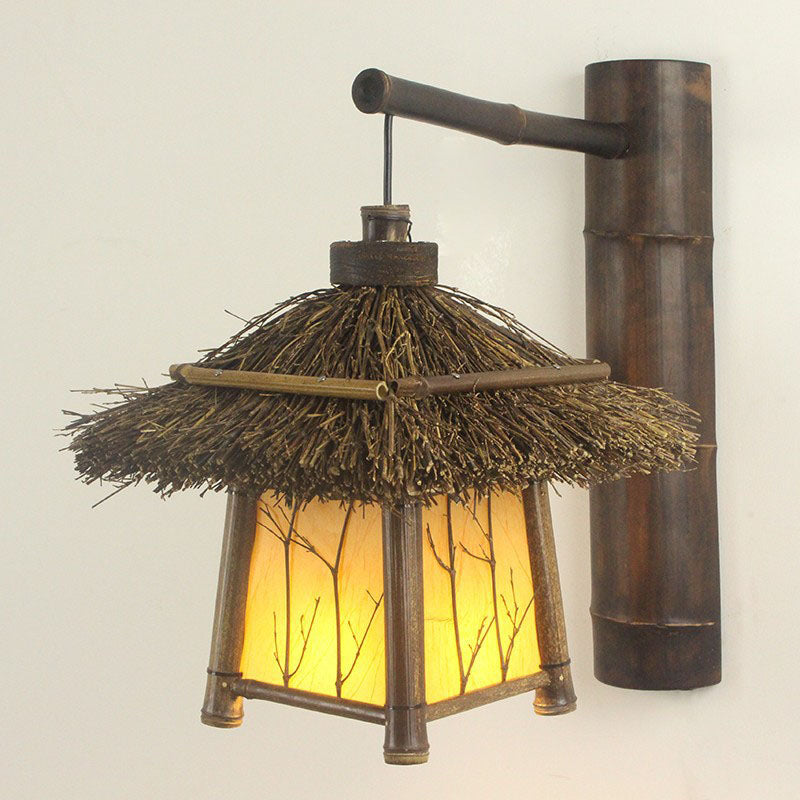 Traditional Rustic Cottage Bamboo 1-Light Wall Sconce Lamp For Outdoor Patio Cuvalon
