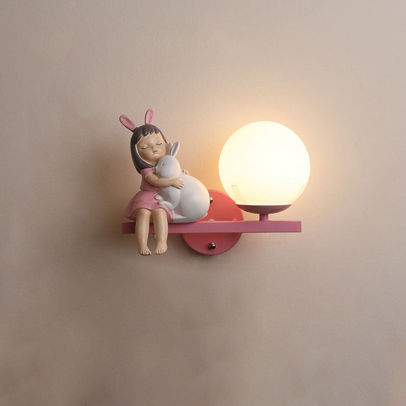 Contemporary Creative Kids Girls Unicorn Orb Resin Iron Glass 1-Light Wall Sconce Lamp For Bedroom Cuvalon