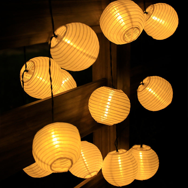 Modern Art Deco Solar Waterproof Fabric Lantern Ball LED String Lights Outdoor Landscape Lights For Outdoor Patio Cuvalon