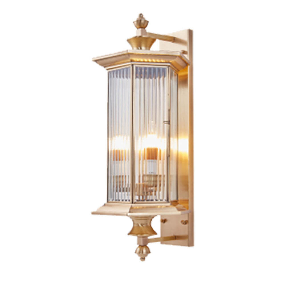 Contemporary Industrial Brass Finish Frame Glass Shade 1/3-Light Wall Sconce Lamp For Outdoor Patio Cuvalon