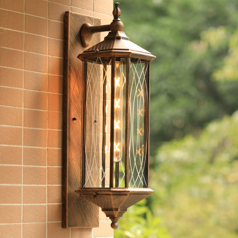 Outdoor Vintage Chinese Transparent Cage 1-Light Waterproof Wall Sconce Lamp Cuvalon