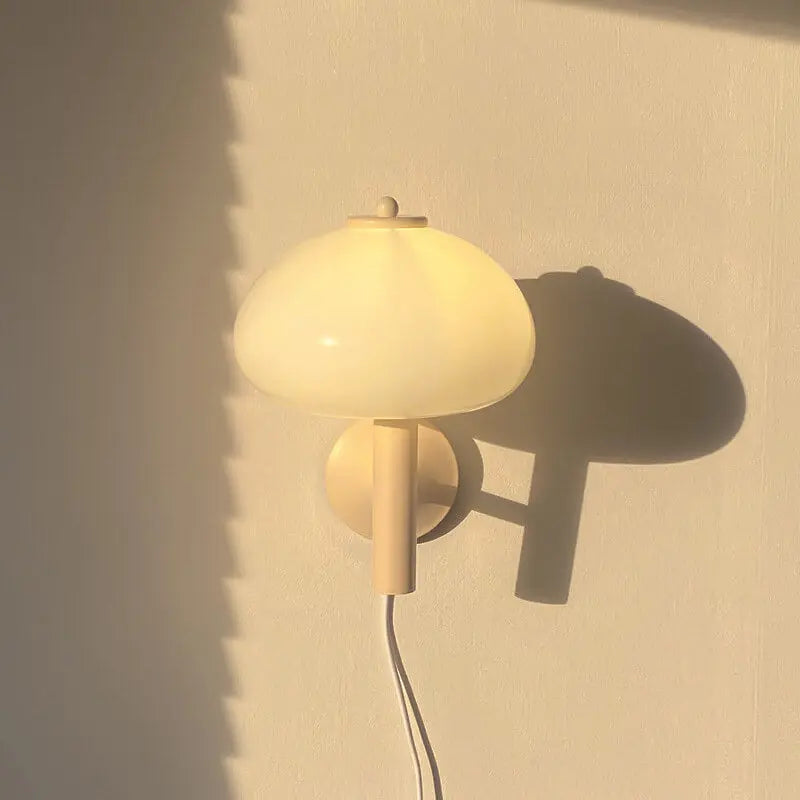 Nordic Vintage Milk White Glass Dome Mushroom 1-Light Wall Sconce Lamp Cuvalon
