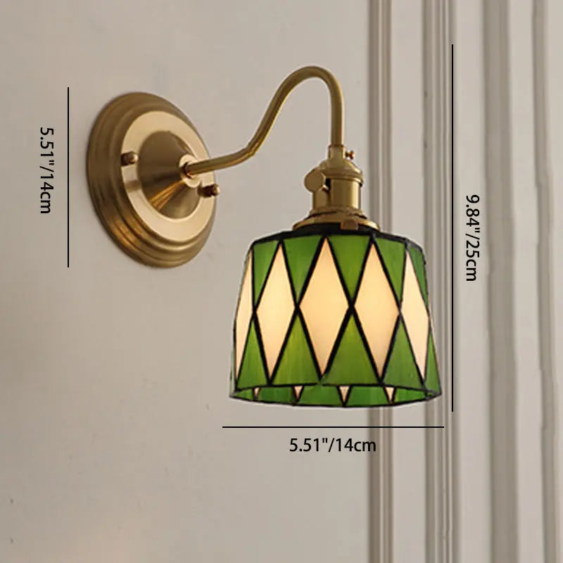Traditional Tiffany Round Copper Glass 1-Light Wall Sconce Lamp For Living Room Cuvalon