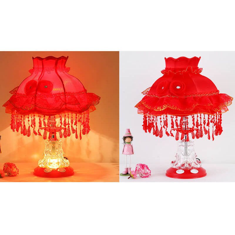 European Style Wedding Fabric Glass 1-Light Table Lamp Cuvalon