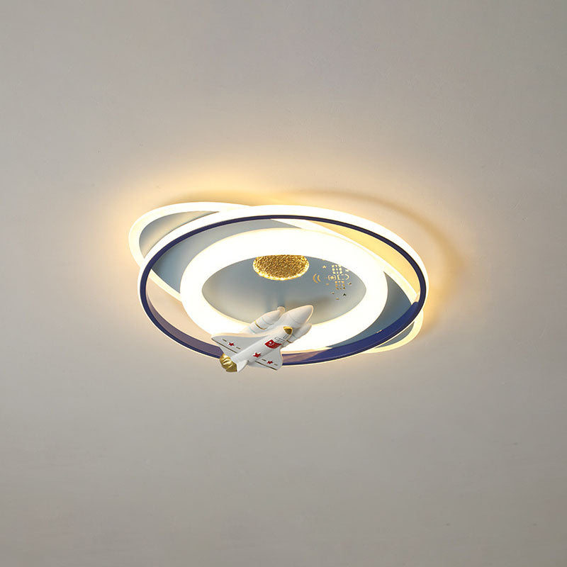 Modern Creative Kids Iron Cartoon Astronaut Rocket LED Flush Mount Ceiling Light Cuvalon