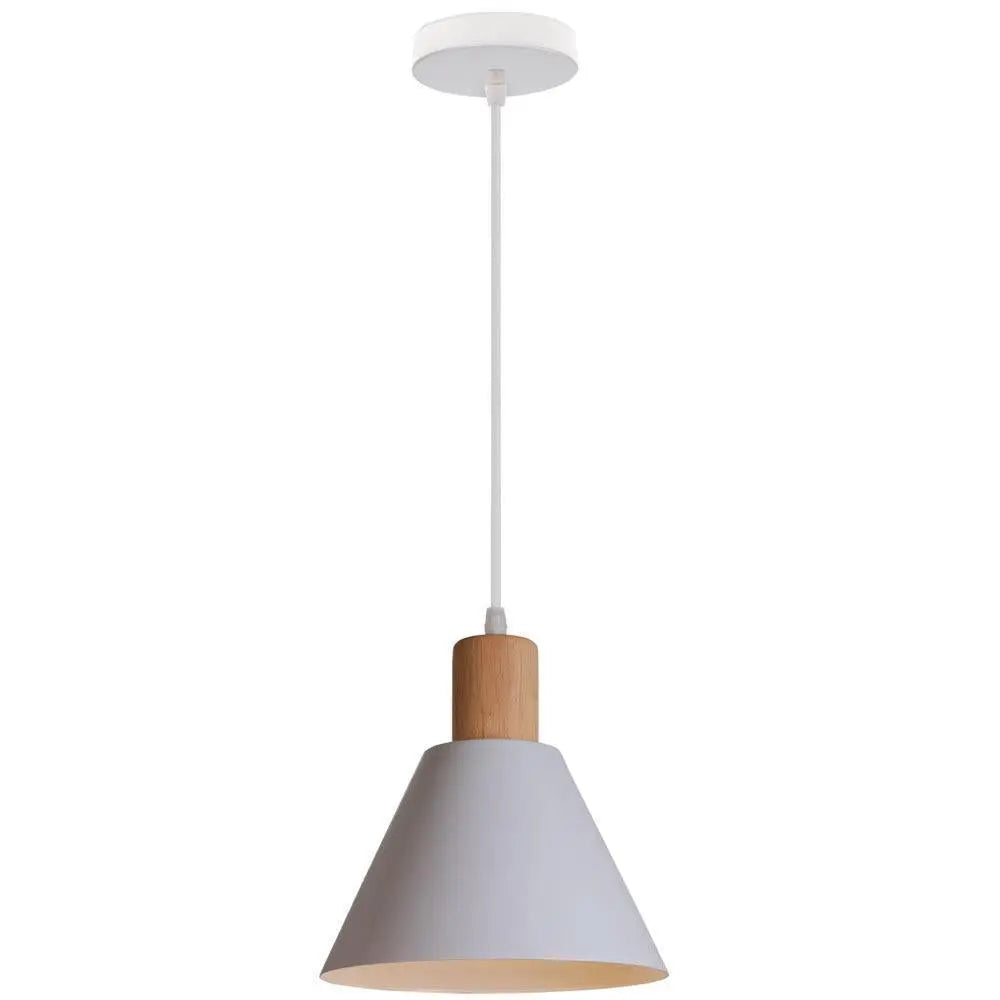 Nordic Vintage Iron Cone Wood Top 1-Light Pendant Light Cuvalon
