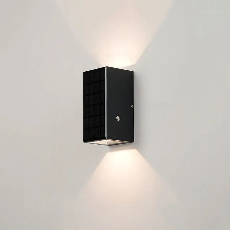Modern Solar Black Rectangular Die-Cast Aluminum Solar LED Outdoor Wall Light Cuvalon