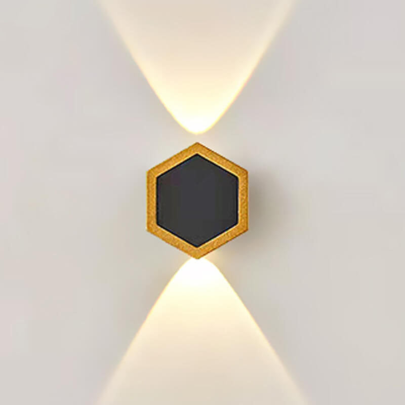 Outdoor Simple Hexagonal Combination Black Gold LED Wall Sconce Lamp Cuvalon