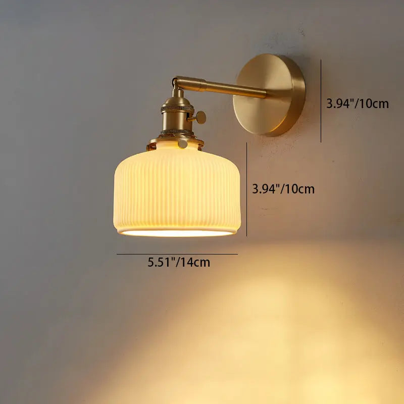 Modern Minimalist Striped Ceramic Jar 1-Light Wall Sconce Lamp Cuvalon