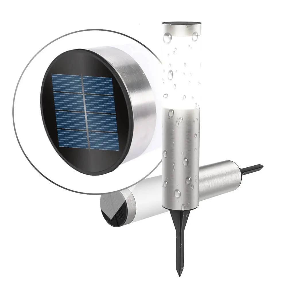 Modern Cylindrical Stainless Steel Waterproof Solar Outdoor Lawn LED Garden Ground Insert Landscape Light Cuvalon